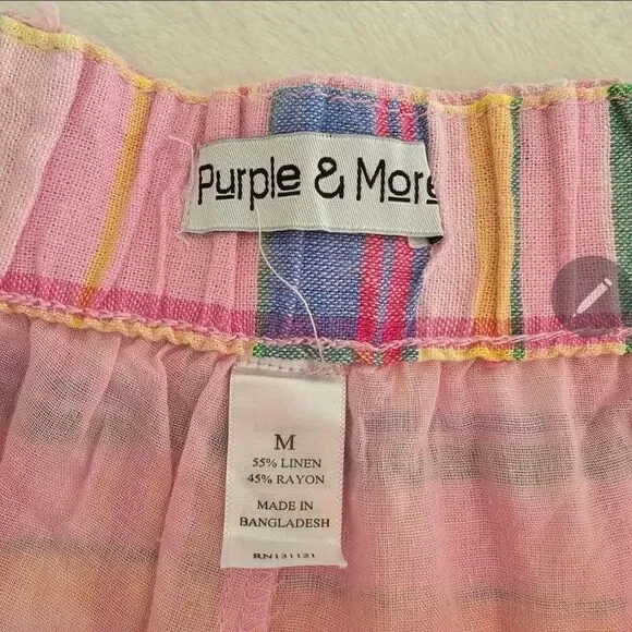 Purple & More Multicolor Plaid Linen Blend Skirt - Button Front,  Size M" - Picture 5 of 5